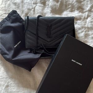 Saint Laurent Black Cassandre Envelope Chain Bag